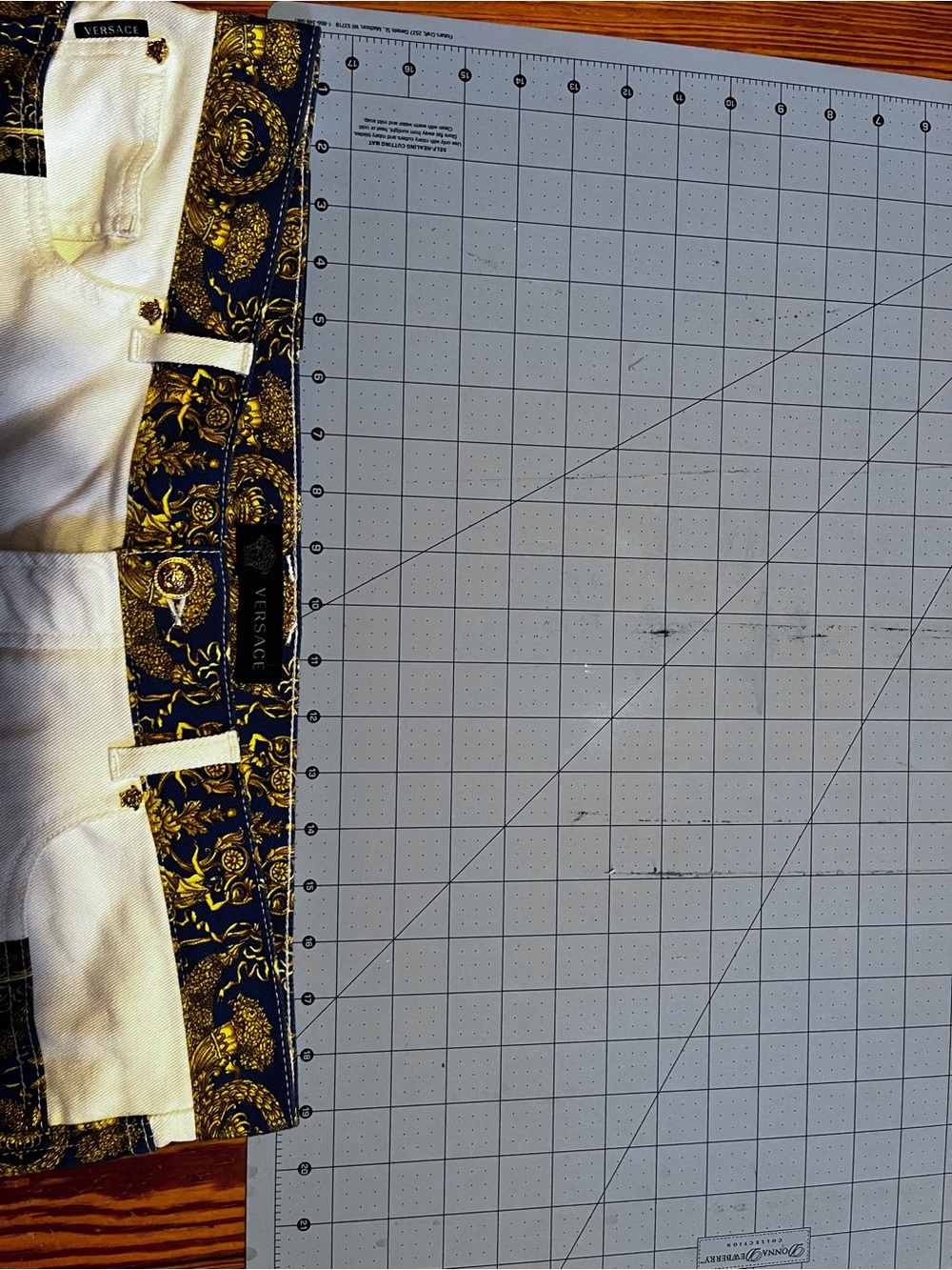 Versace Blue and Gold Baroque Trim White Pants - Picture 8 of 9